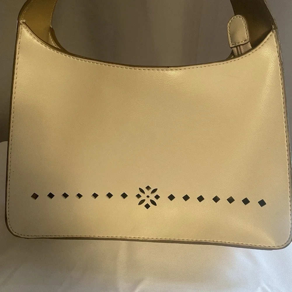 Mondani New York Ivory White Vegan Leather Laser Cut Hobo Bag Purse Shoulder Bag
